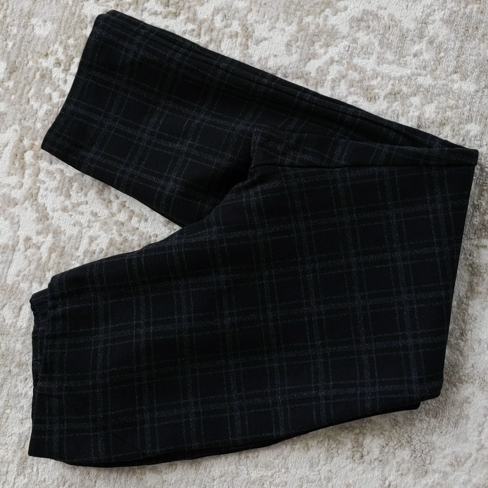 J. Jill Ponte Plaid Viscose Blend Slim Leg Pants L Black Gray